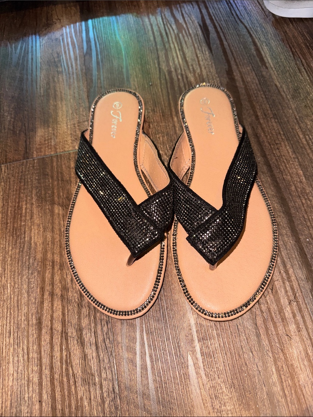 Black Rhinestone Cross-Top Sandals